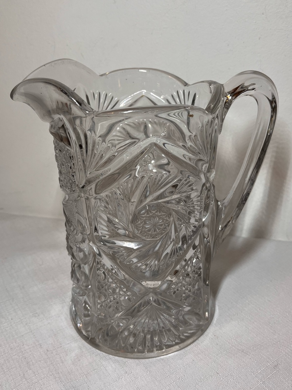 CAMBRIDGE EAPG  PITCHER BUZZ SAW, PINWHEEL, CROSS HATCH CANE 7”